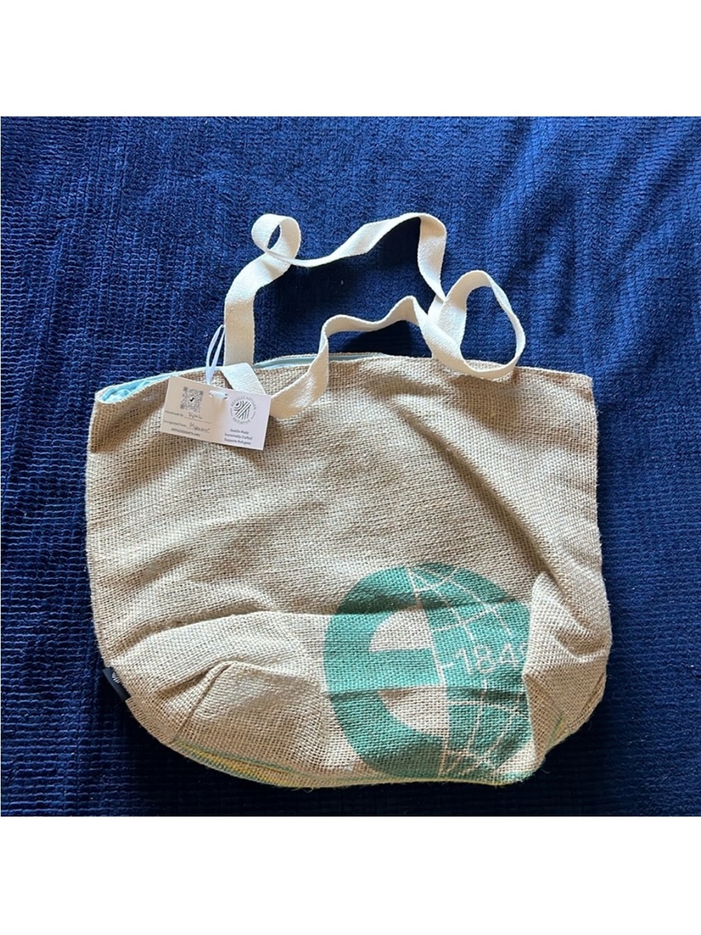 Trader Joe's coffee bean sack tote bag Canvas Tote Bag with Green Logo Design